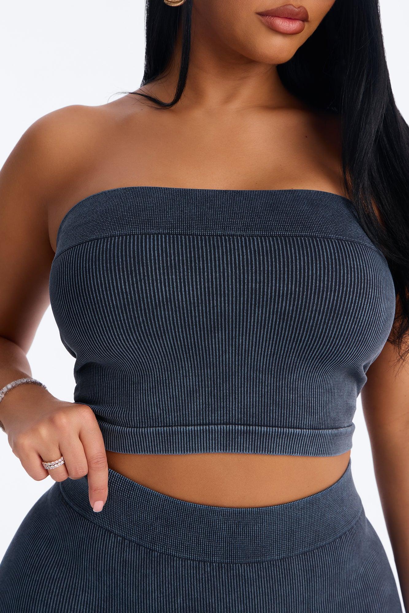 Off Duty Mineral Washed Strapless Short Set - Black Female Product Image