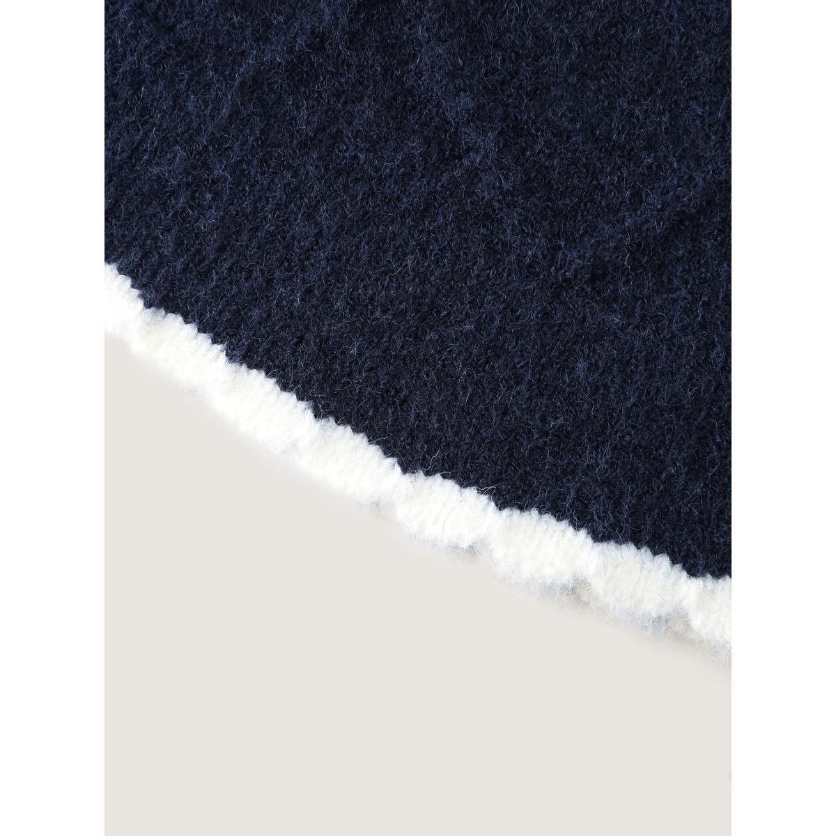 Plus Size Curvy Contrast Hem Textured Turtleneck Pullover Midnight Women Leisure Loose Long Sleeve Turtleneck Casual Pullovers BloomChic 22-24/3X Product Image