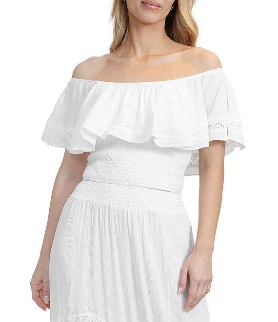 Stevie by Steve Madden Off-The-Shoulder Smocked Ruffle Top Product Image