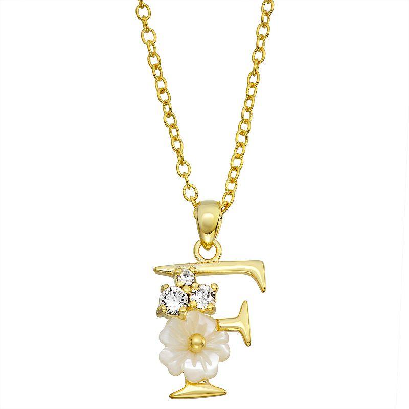 Brilliance Mother-of-Pearl Flower Initial Pendant Necklace, Womens Gold Tone X Product Image