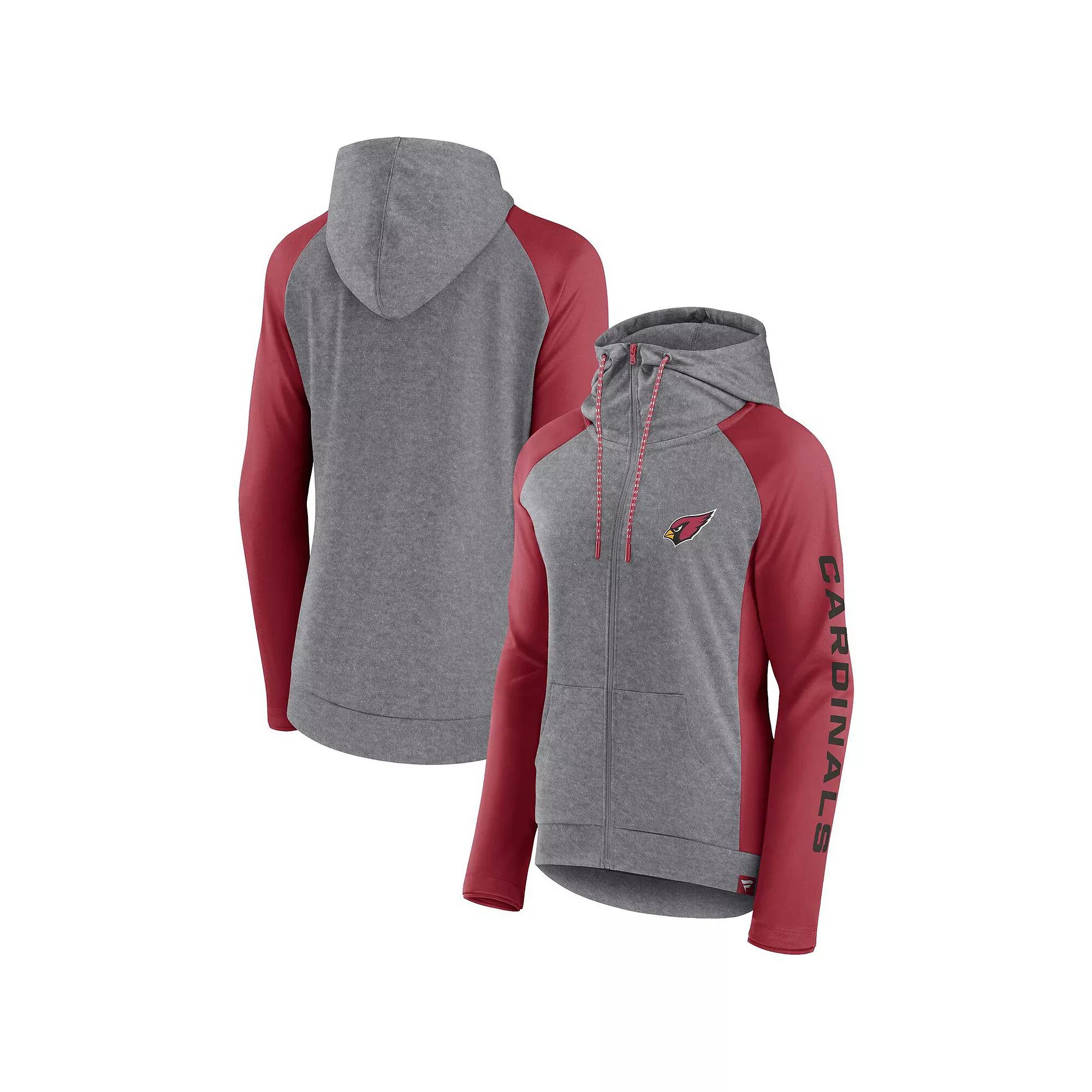 Women's Fanatics Branded  Heather Gray/Cardinal Arizona Cardinals Blind Side Raglan Full-Zip Hoodie, Size: Large, Grey Product Image