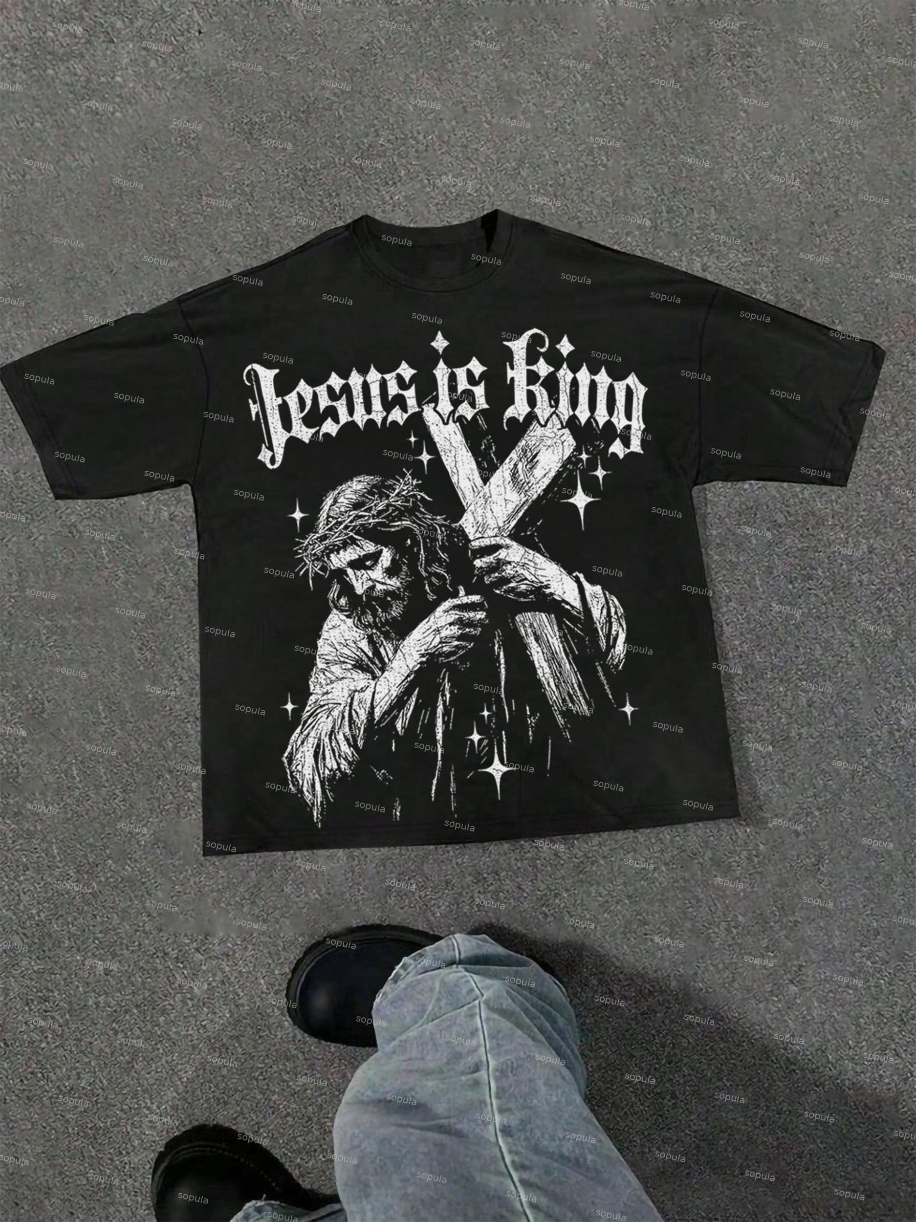 Jesus Is King Print Cotton T-shirt Product Image