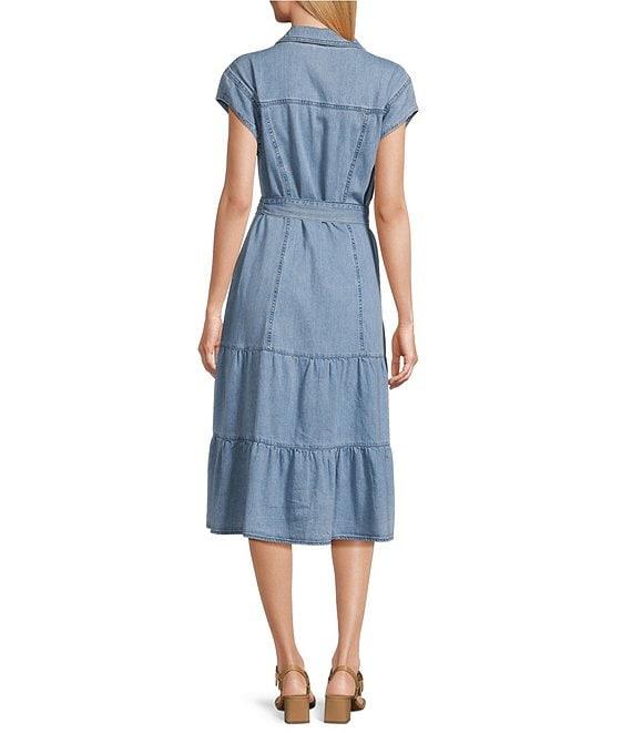 Westbound Short Sleeve Button Front Denim Shirt A-Line Midi Dress Product Image