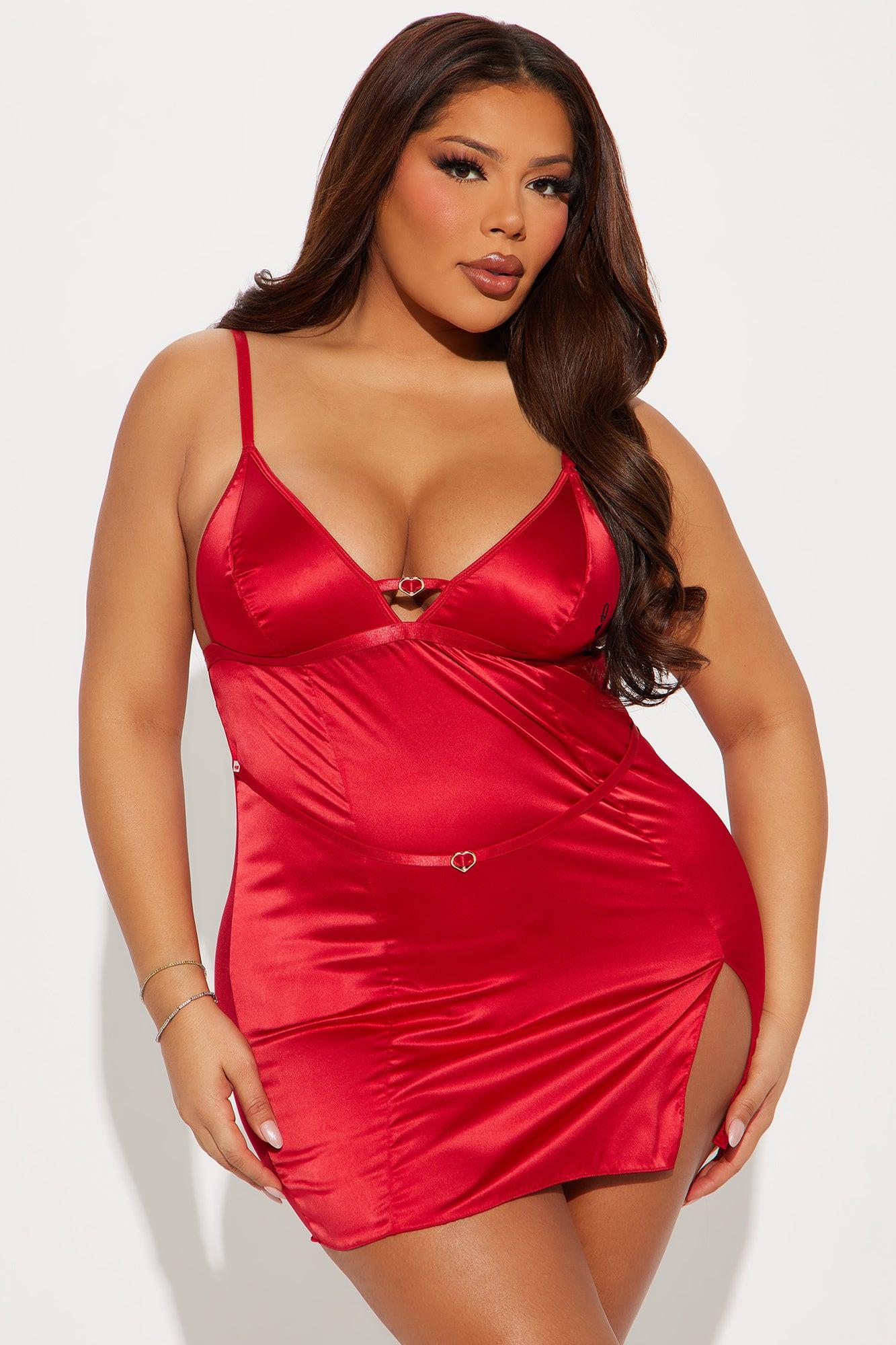 Queen Of Hearts Satin Chemise - Red Product Image