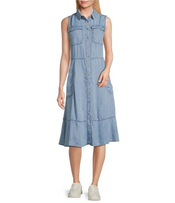 Nurture Collared Sleeveless Button Front Midi Dress Product Image