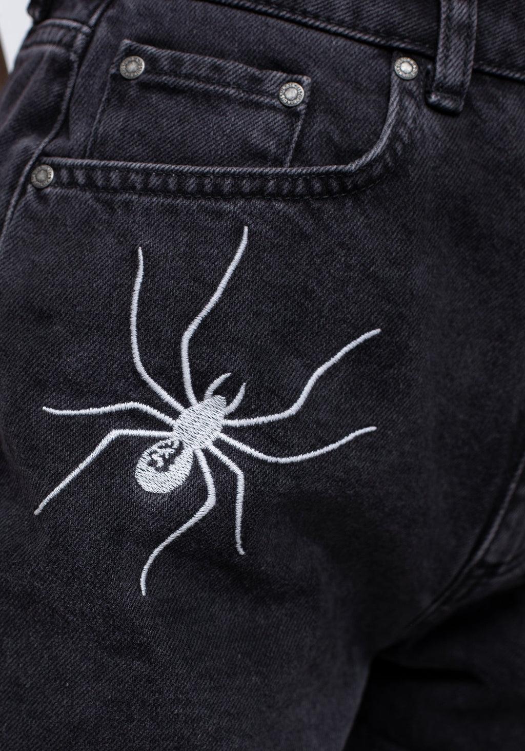 Widow Embroidered Denim Mom Short Product Image