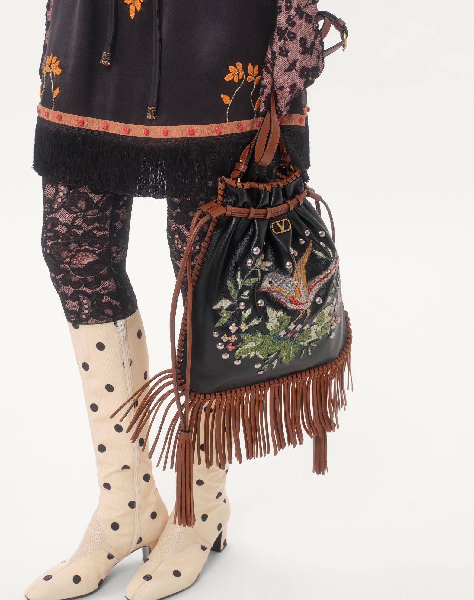 Valentino Garavani Nellcôte Alice Embroidered Bag With Fringes Product Image