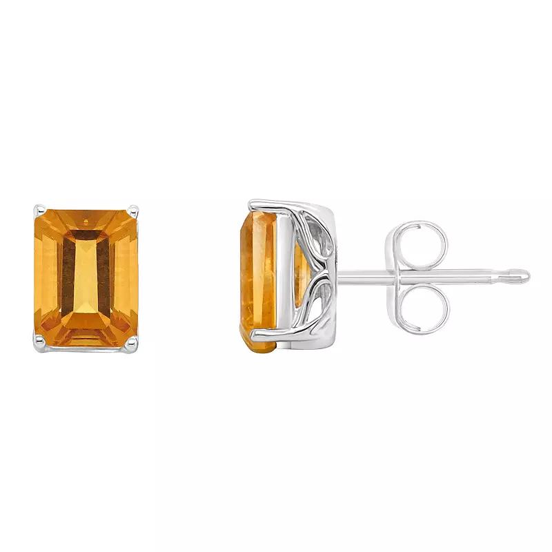 Alyson Layne 14k Gold Emerald Cut Citrine Stud Earrings, Women's, 14k White Gold Product Image