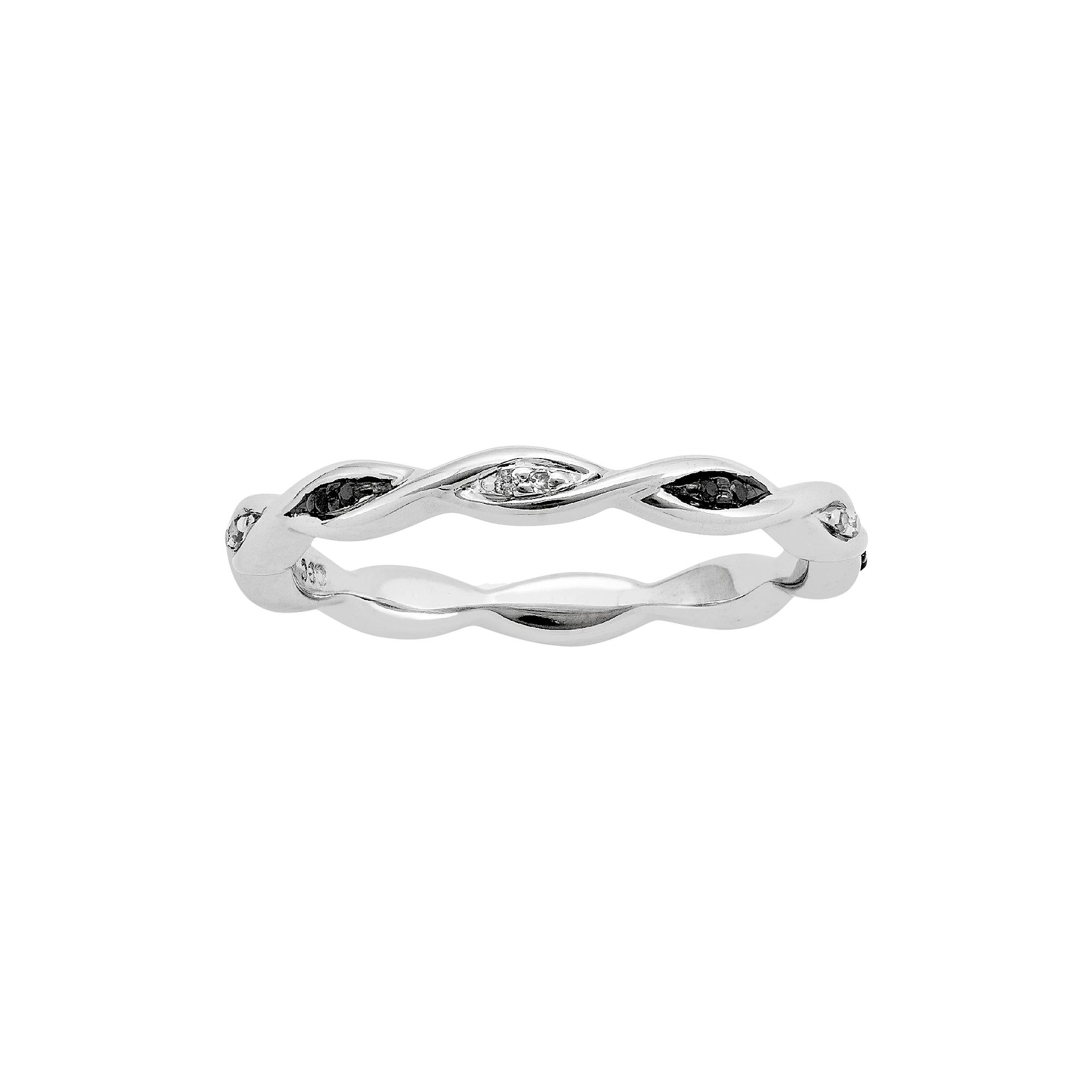 Stacks & Stones Sterling Silver Black & White Diamond Accent Twist Stack Ring, Women's, Size: 9 Product Image
