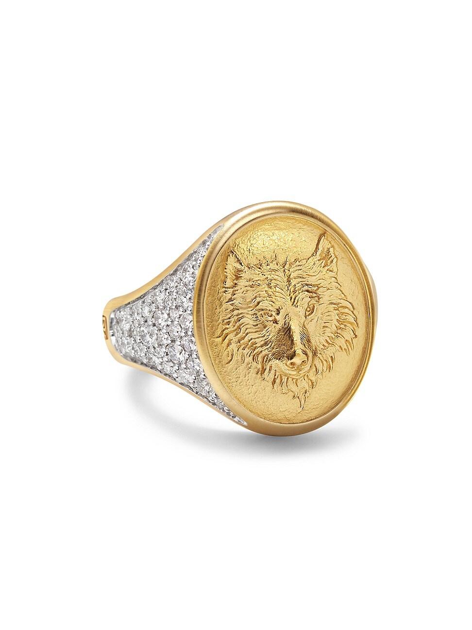 Mens Petrvs Wolf Signet Ring in 18K Yellow Gold Product Image