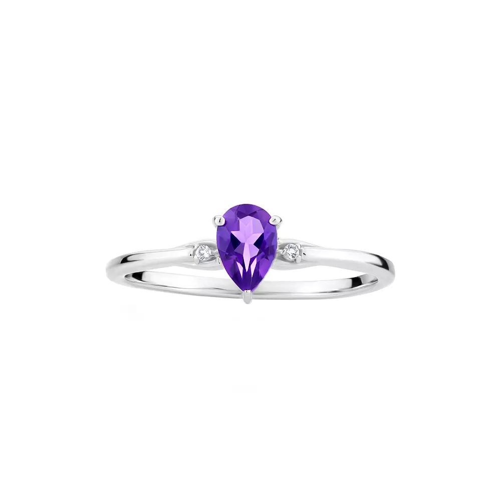 Gemistry 14k White Gold Amethyst & White Topaz Pear Right Hand Ring, Women's, Size: 7 Product Image