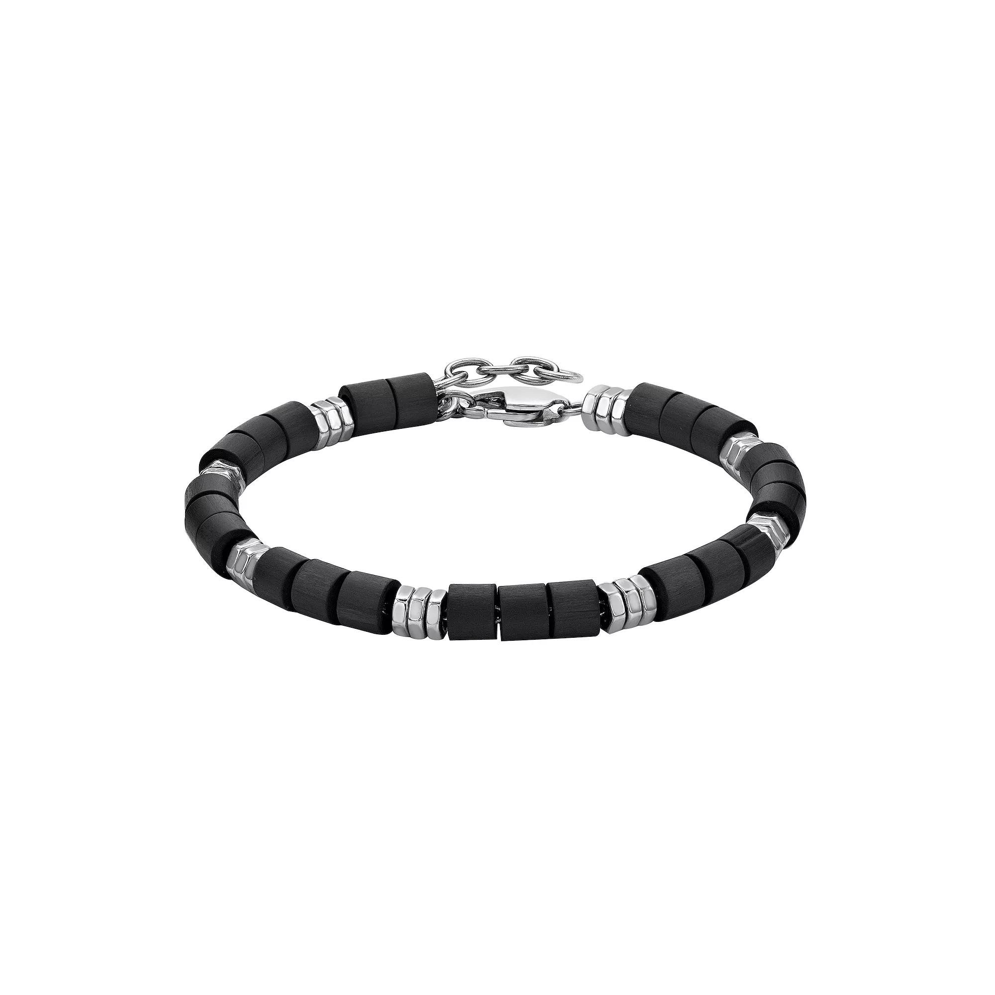 LYNX Men's Stainless Steel and Wood Bead Bracelet, Size: 8.5", Two Tone Product Image