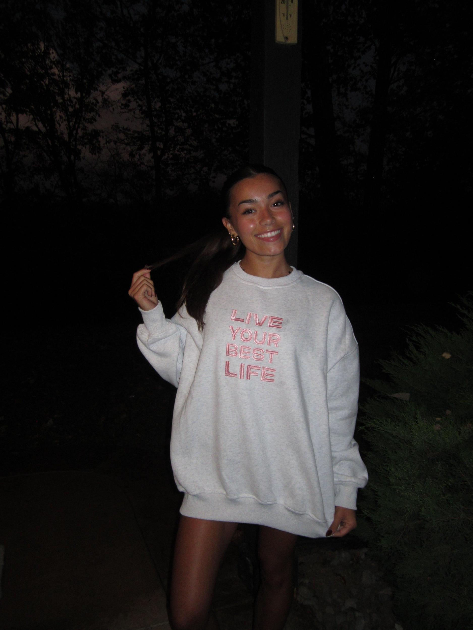 Pearl Grey Live Your Best Life Embroider Sweatshirt Product Image