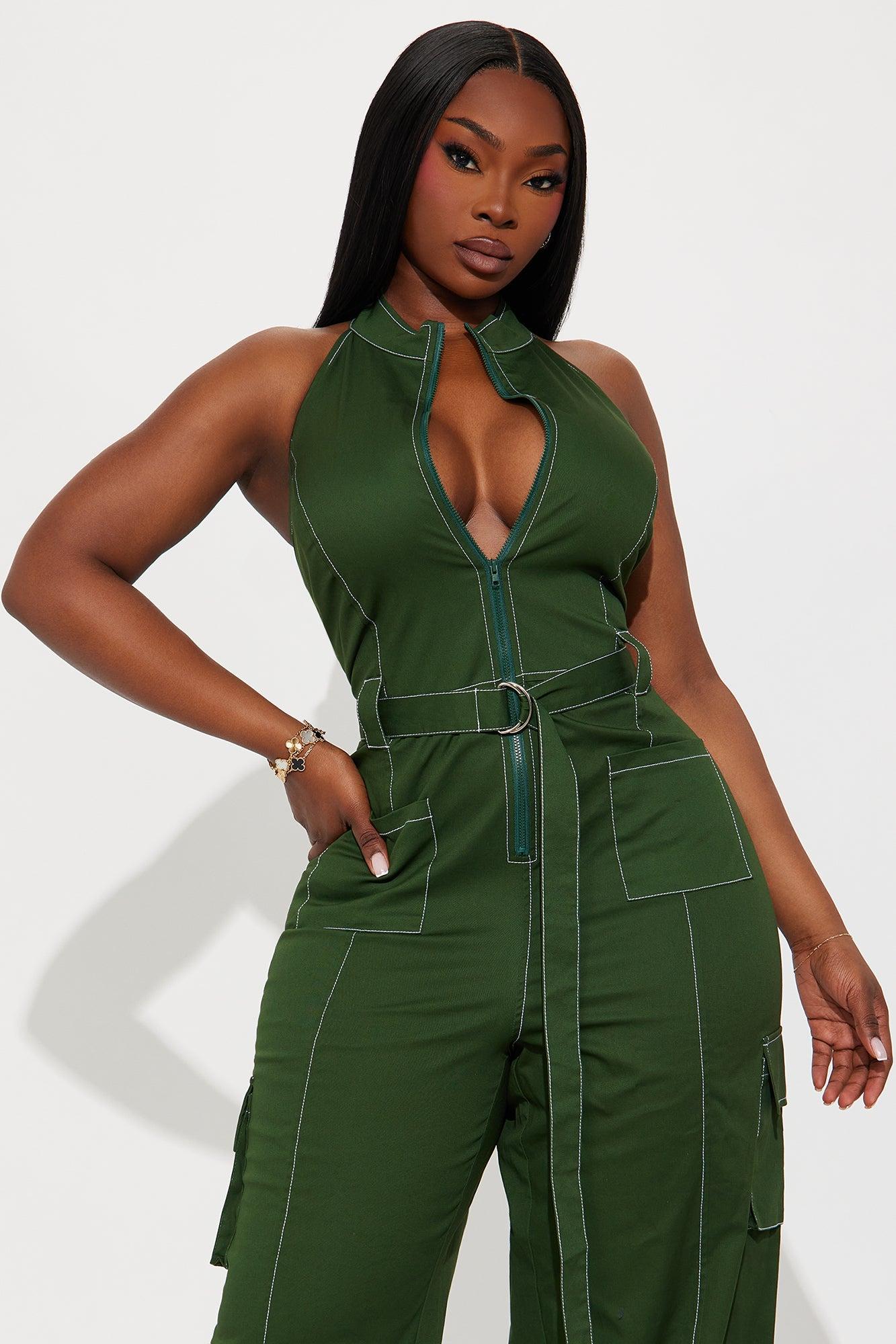 Naya Twill Zip Up Jumpsuit - Green Female Product Image