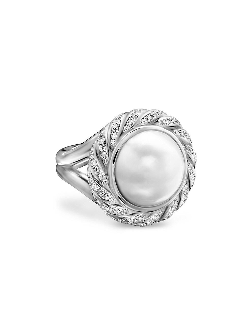 Womens Pearl Classics Cable Halo Ring in Sterling Silver Product Image
