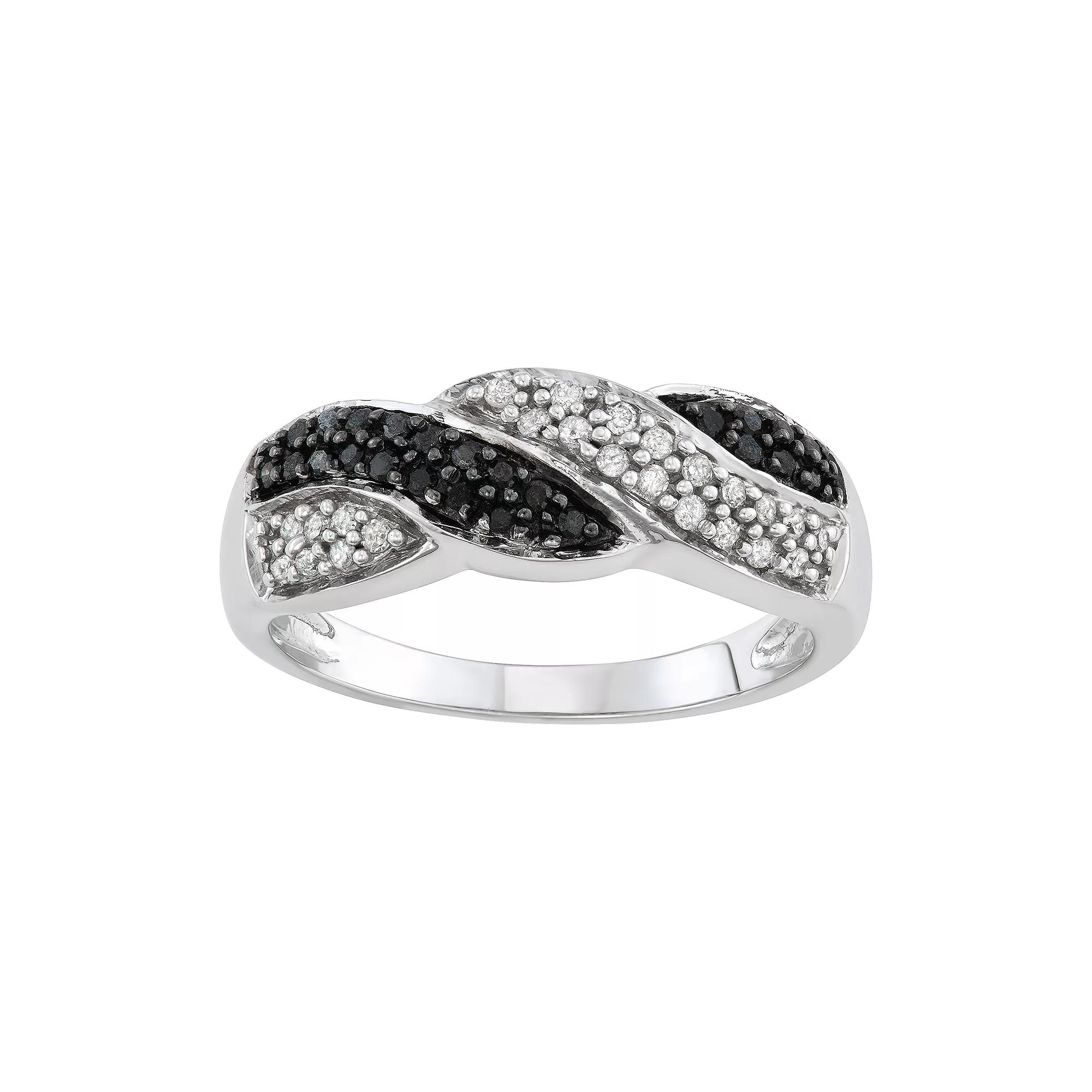 10k White Gold 1/4 Carat T.W. Black & White Diamond Twist Ring, Womens 10k Whgold Product Image