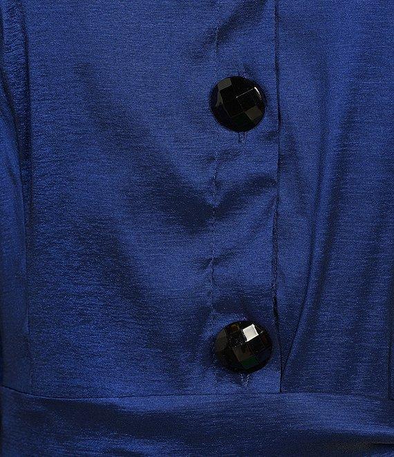 Marina 3/4 Sleeve Point Collar Neck Tie Waist Taffeta Midi A-Line Dress Product Image