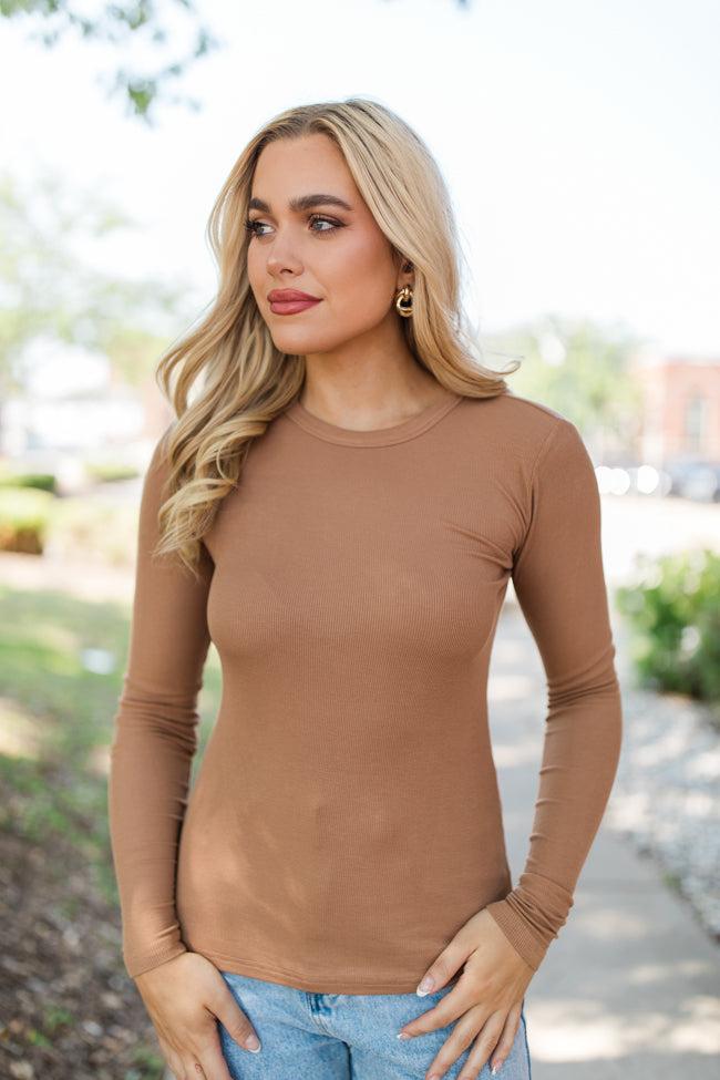 Make Your Choice Brown Ribbed Long Sleeve Tee FINAL SALE Product Image
