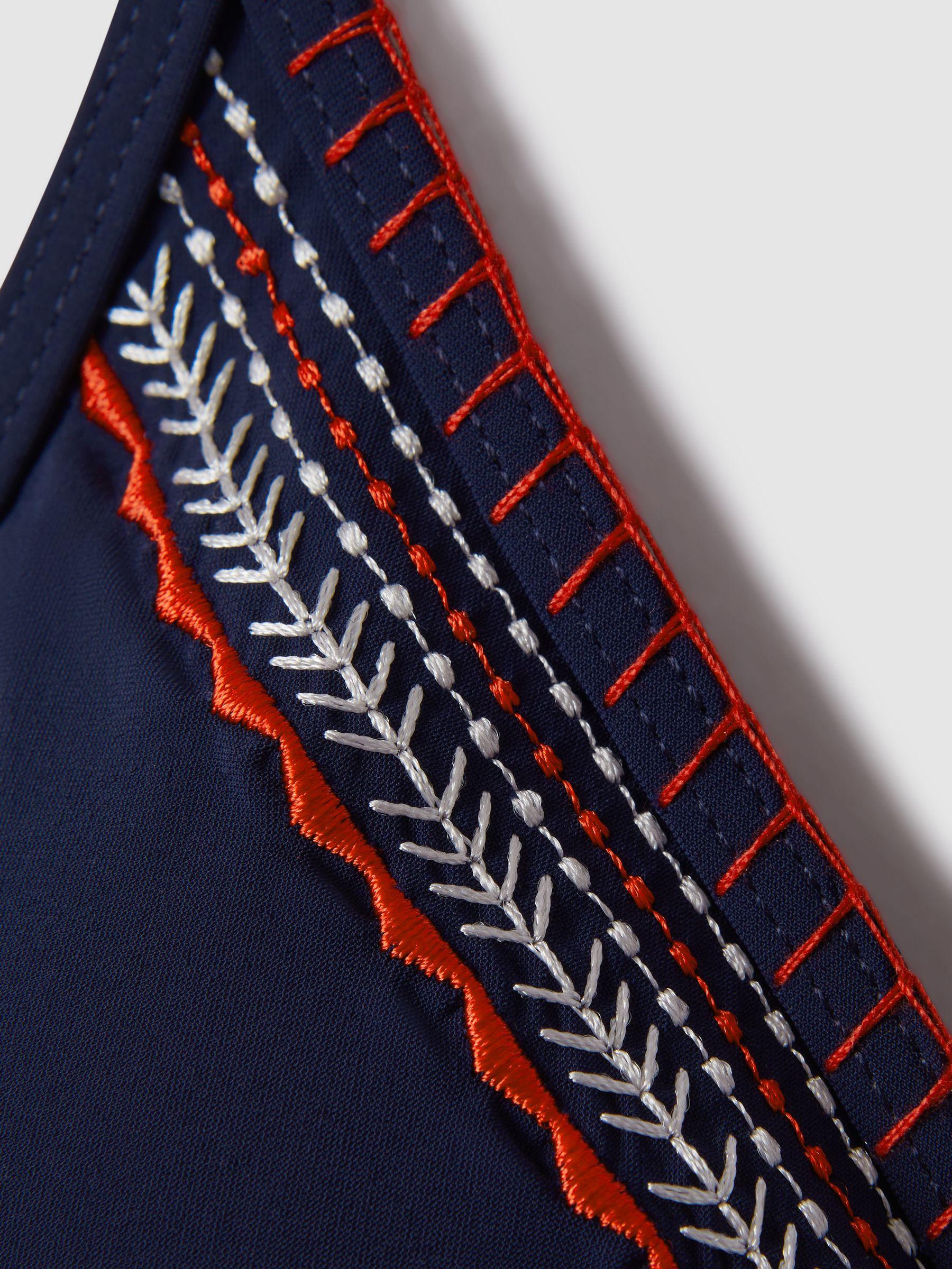 Embroidered Triangle Bikini Top in Navy/Red Product Image