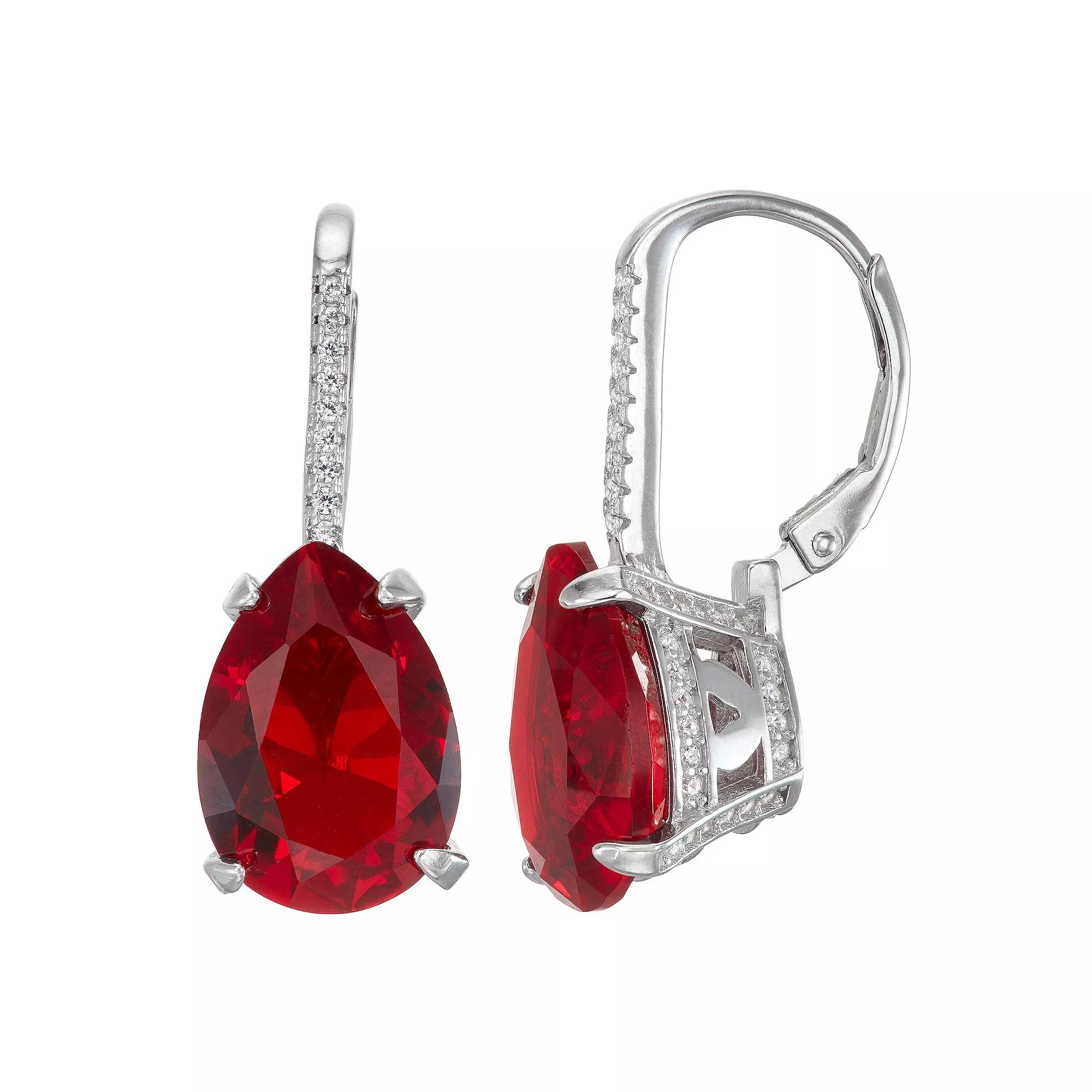 Designs by Gioelli Sterling Silver Simulated Gemstone Teardrop Leverback Earrings, Women's, Simulated Red Product Image