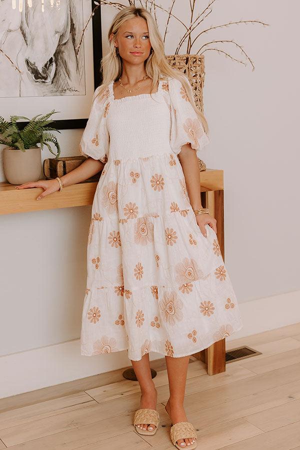 Whispering Fields Floral Embroidered Midi Dress Product Image