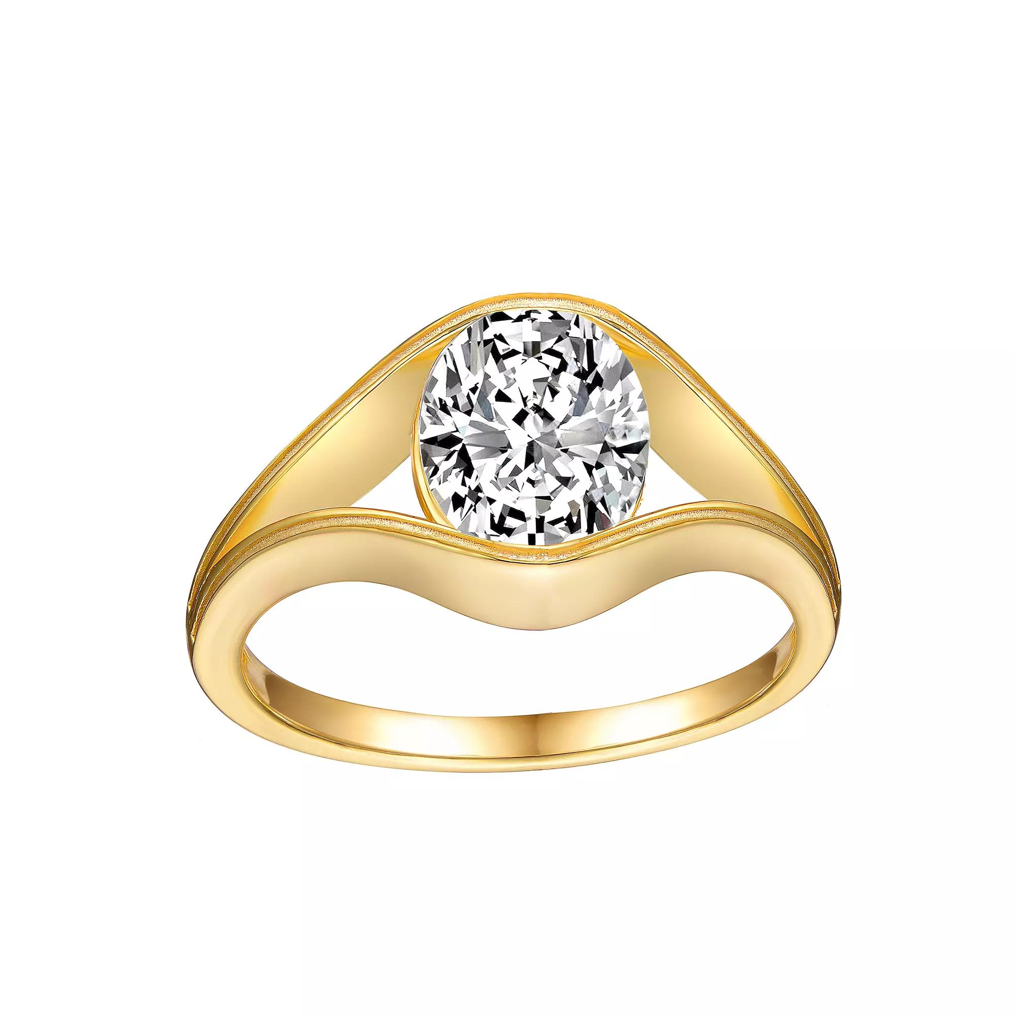 Stella Valentino 18k Gold over Sterling Silver Oval Lab-Created Moissanite Solitaire Split Engagement Ring, Womens, Gold Tone Product Image