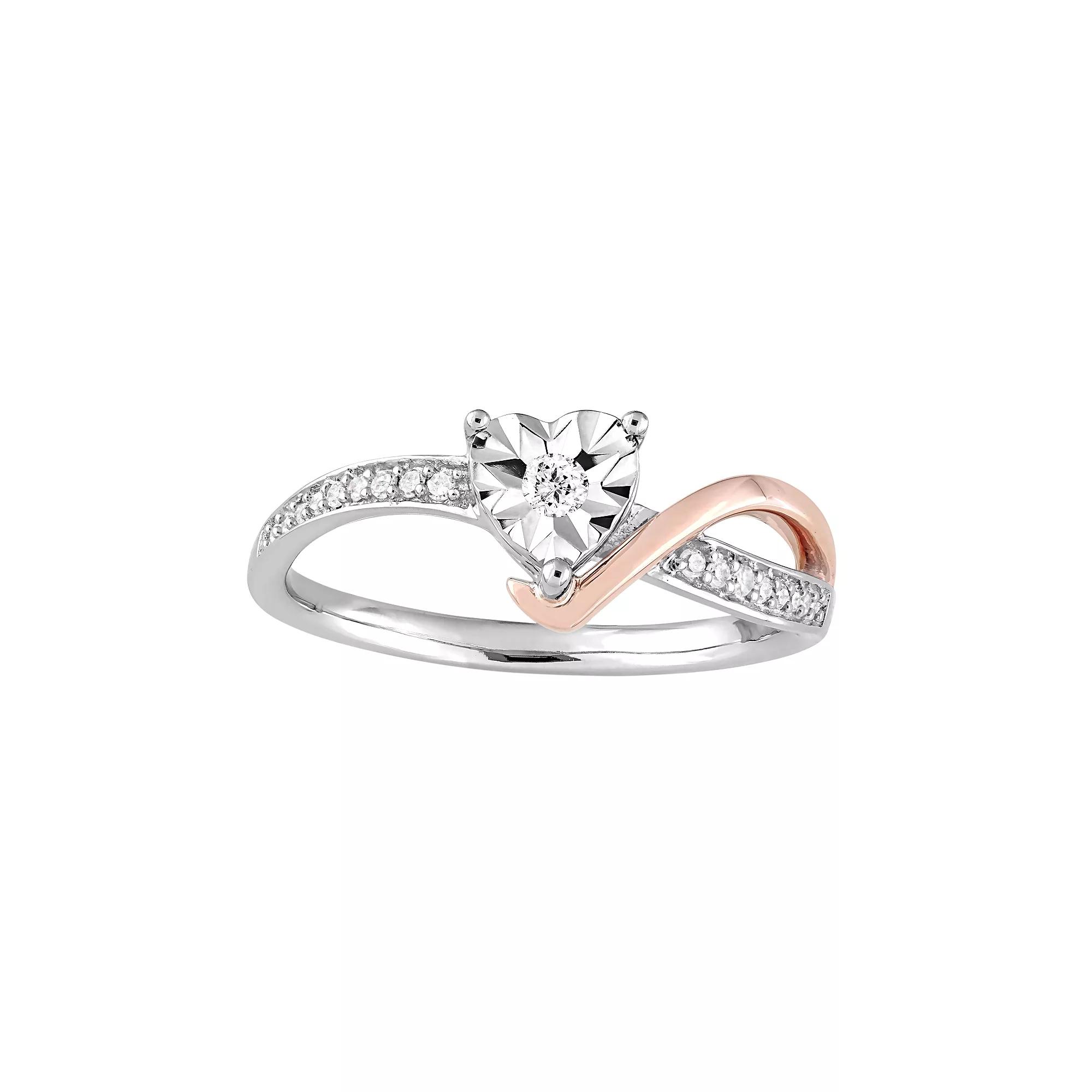 Stella Grace Two Tone 10k White Gold 1/10 Carat T.W. Diamond Heart Ring, Women's, Size: 6, 10k Pink Product Image