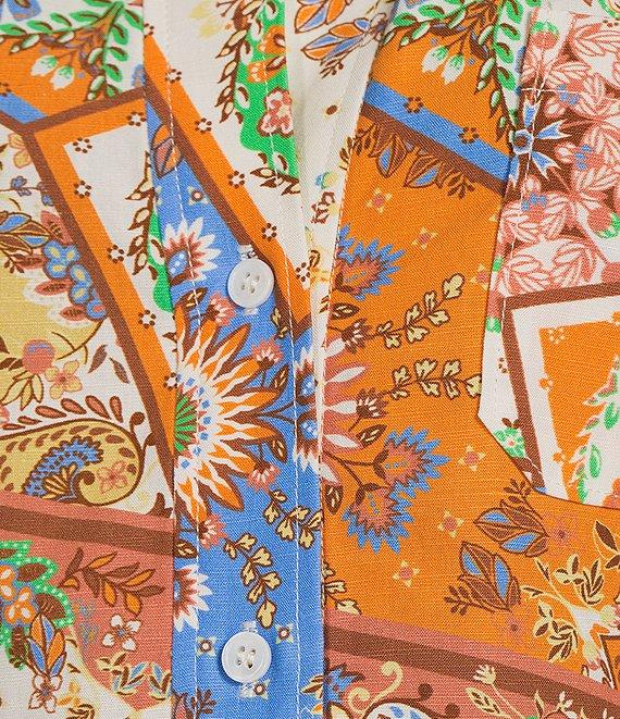 Current Air Coordinating Patchwork High Waisted Linen Blend Pull-On Shorts Product Image