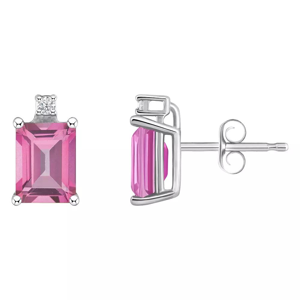 Celebration Gems 14k White Gold Gemstone & Diamond Accent Stud Earrings, Women's, Pink Topaz Product Image