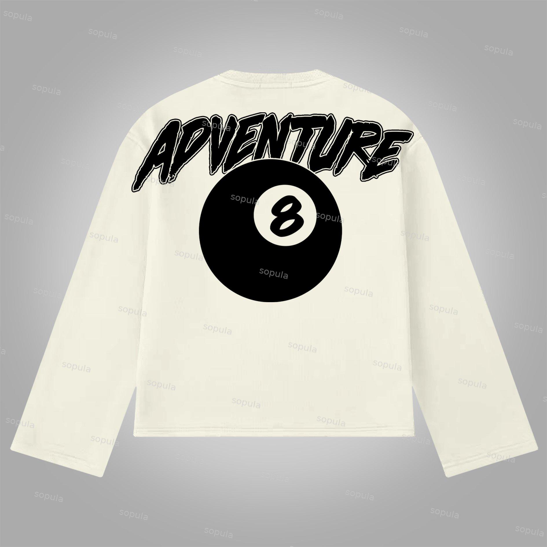 Sopula Vintage Black 8 Print Graphics Cotton Long Sleeve T-Shirt Product Image