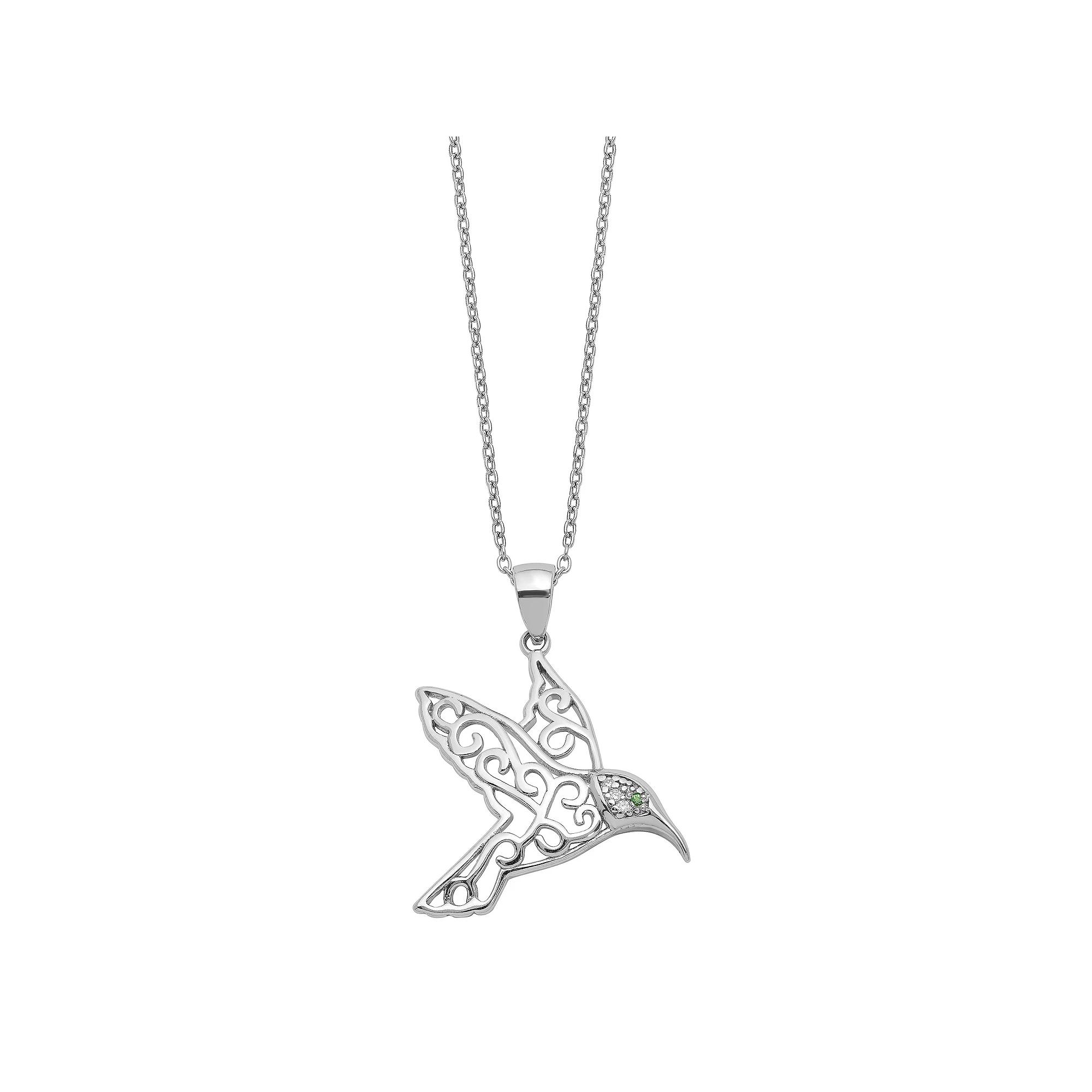 Sophie Miller Sterling Cubic Zirconia Hummingbird Necklace, Women's, Size: 18" Product Image