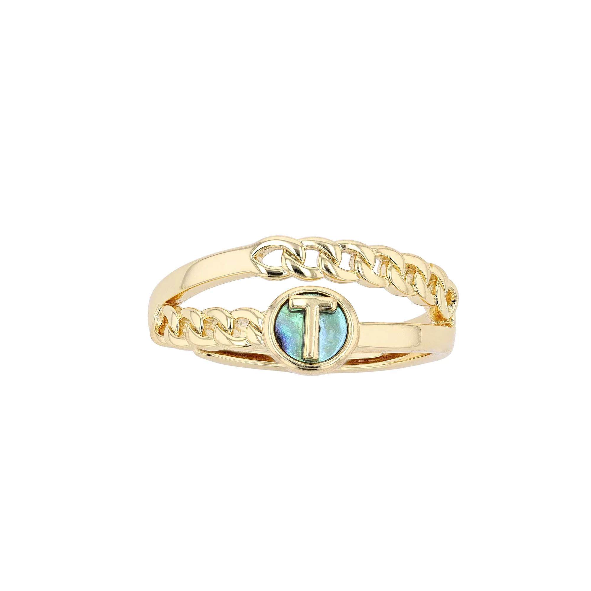 City Luxe Gold Tone Abalone Initial Disk Chain Band Ring, Women's, Gold Tone K Product Image