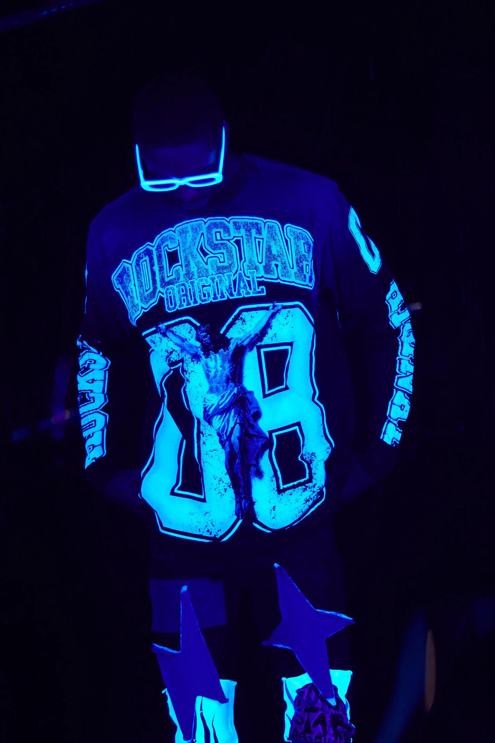 Fields Black/Blue Double Layer Long Sleeve Graphic T-Shirt Male Product Image