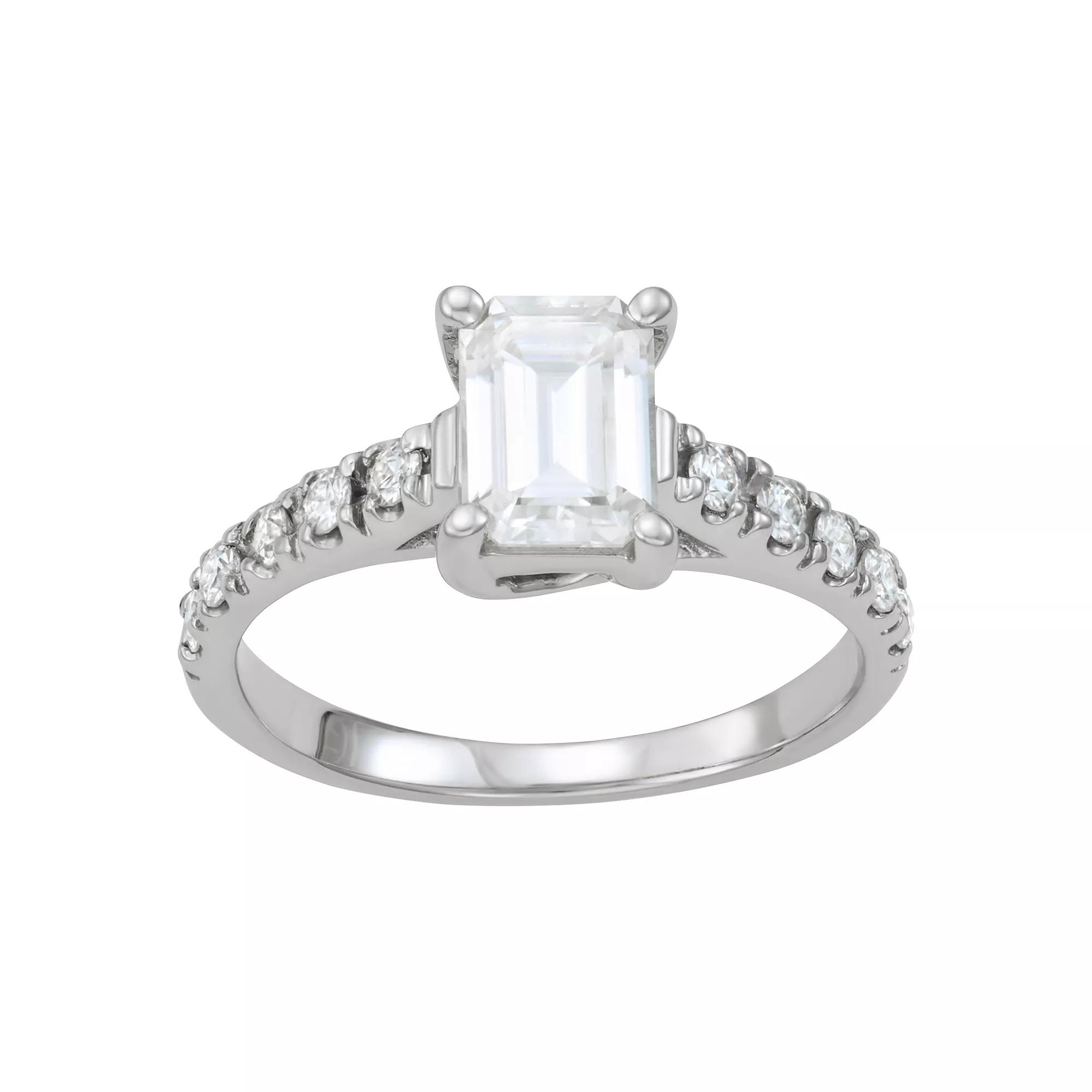 Charles & Colvard 14k White Gold 1 1/4 Carat T.W. Lab-Created Moissanite Emerald Cut Engagement Ring, Women's, Size: 9 Product Image