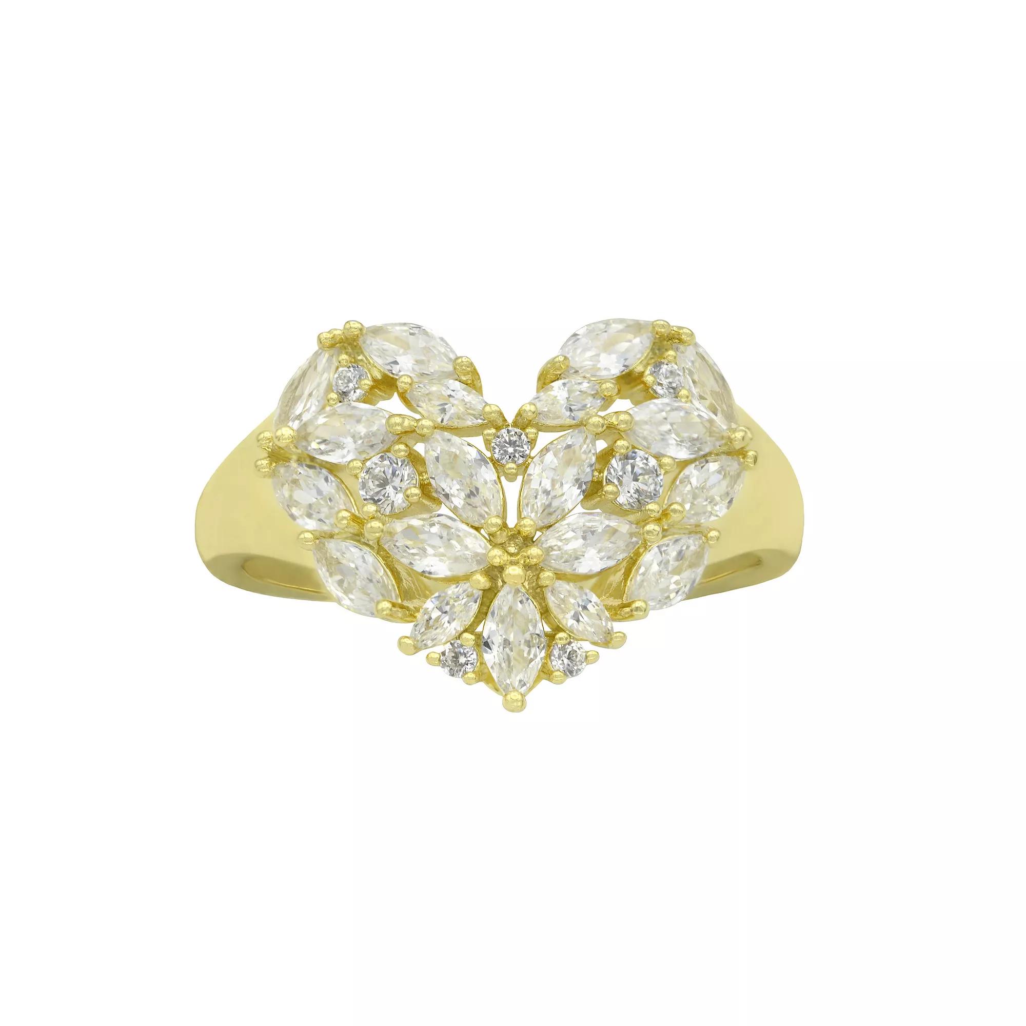 City Luxe Gold Tone Cubic Zirconia Flower Heart Signet Ring, Women's, Size: 7, Gold Tone White Product Image