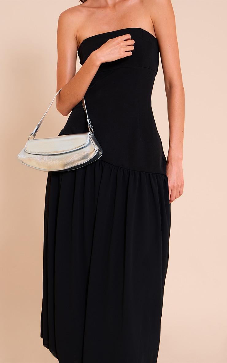 Silver Crinkle Pu Slim Curved Shoulder Bag Product Image