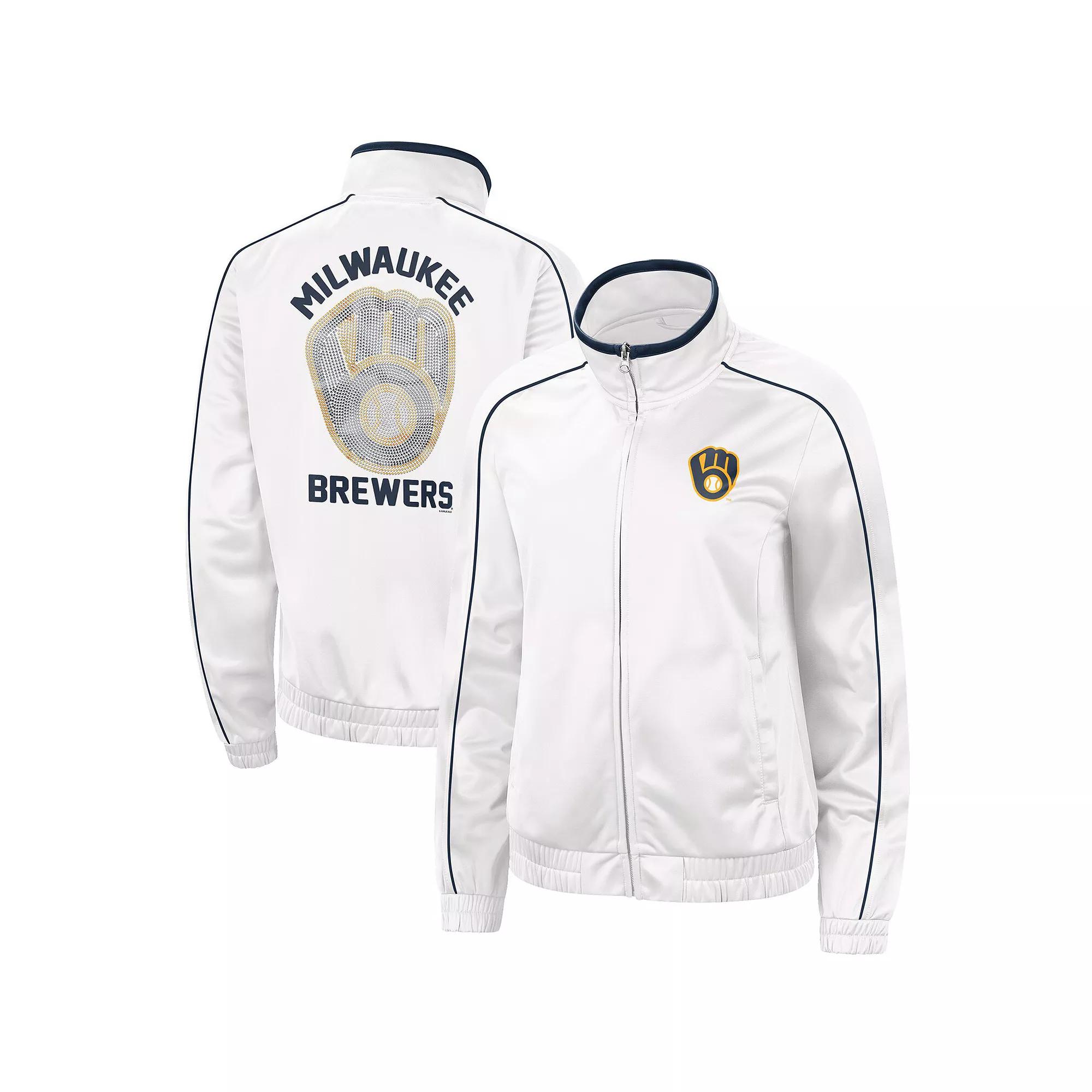 Women's G-III 4Her by Carl Banks White Milwaukee Brewers Gamer Full-Zip Track Jacket, Size: Small Product Image
