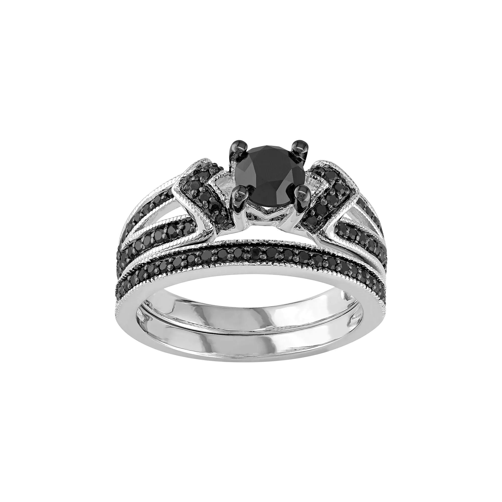 Stella Grace Sterling Silver 1 1/8 Carat T.W. Black Diamond Engagement Ring Set, Womens Product Image