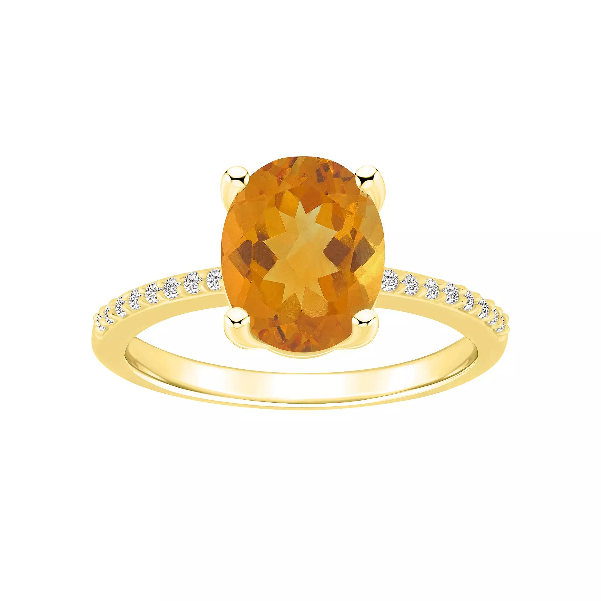 Alyson Layne 14k Gold Oval Citrine & 1/10 Carat T.W. Diamond Ring, Women's, Size: 7 Product Image