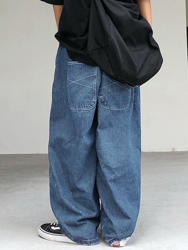 Men's Dark Patchwork Loose Jeans Product Image