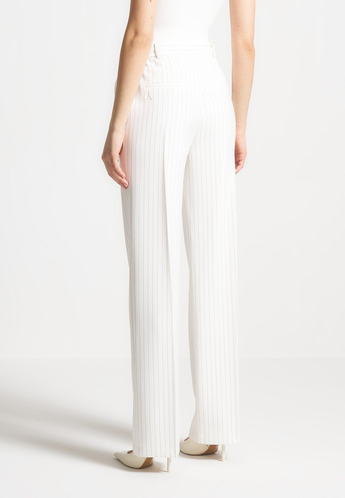 Julie - Pinstripe Twin Pleat Tailored Trousers - White Female Product Image