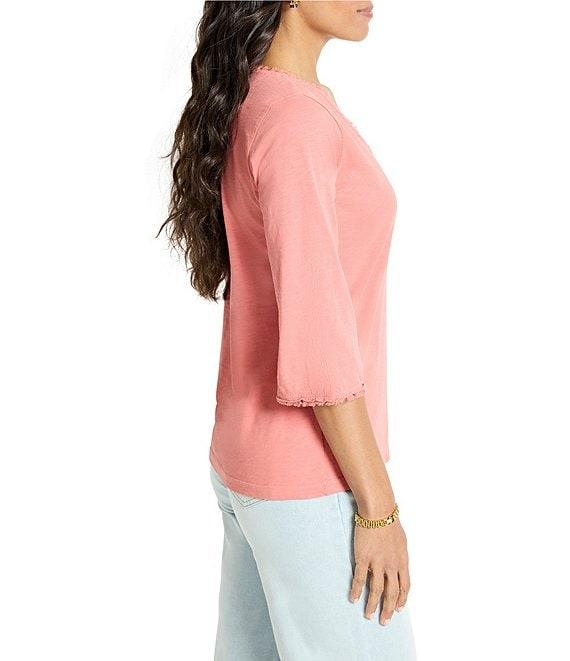 NIC + ZOE Knit V-Neck Elbow Sleeve Fringe Trim Tee Product Image