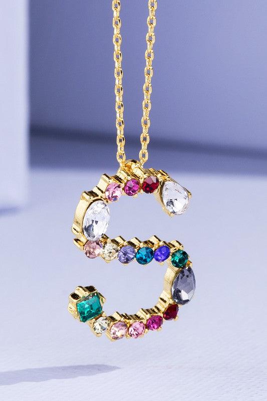 Multi Colored Rhinestone Letter Necklace Product Image
