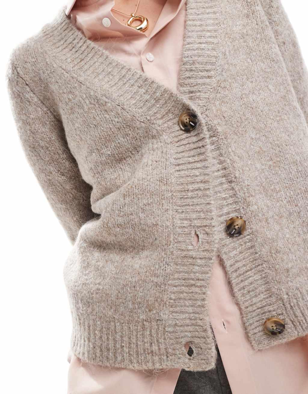 ONLY button knit cardigan in light brown  Product Image