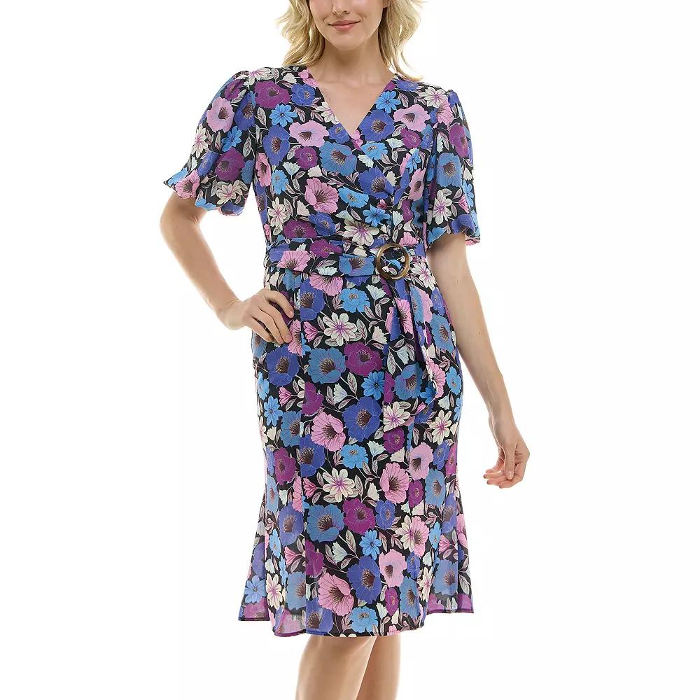 Women's Nicole Miller Surplice Belted Flirty Dress,  Product Image