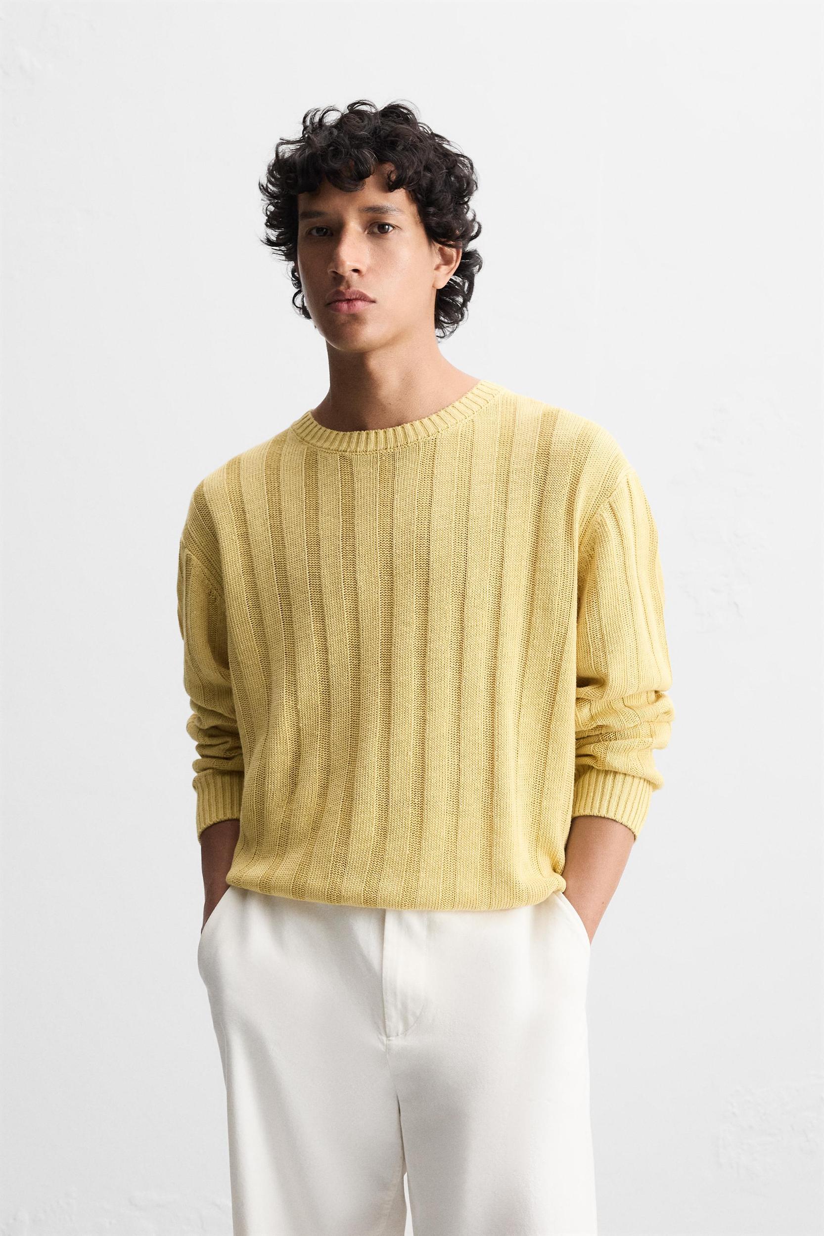 100% LINEN RIBBED SWEATER Product Image