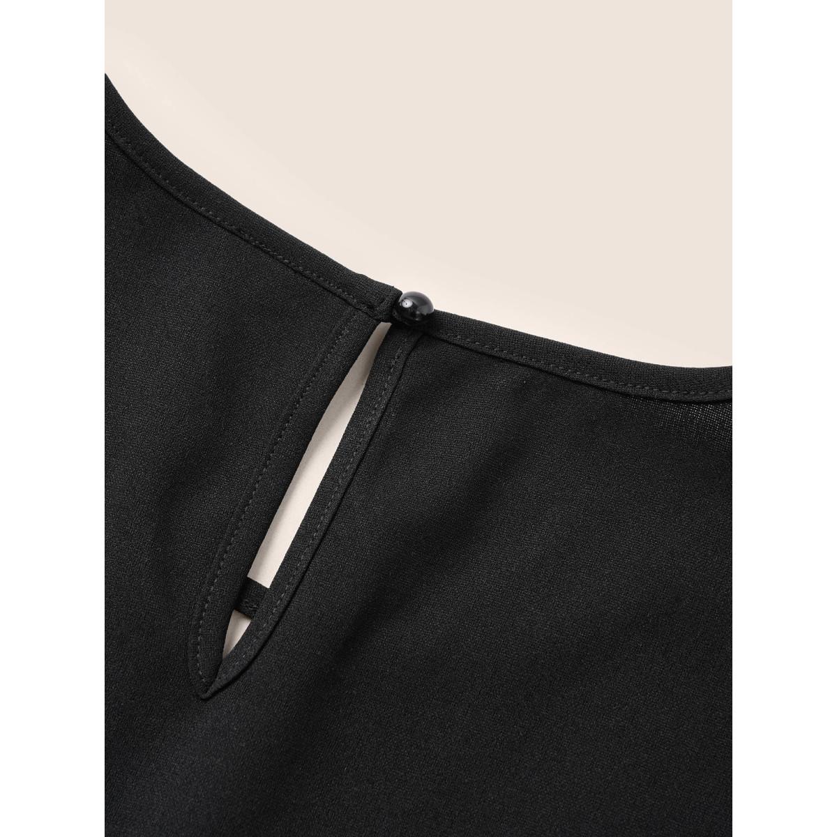 Plus Size Solid Sleeveless Ruffles Mermaid Hem Dress Black Women Workwear Essentials Belted Round Neck Sleeveless Curvy Midi Dress BloomChic 22-24/3X Product Image