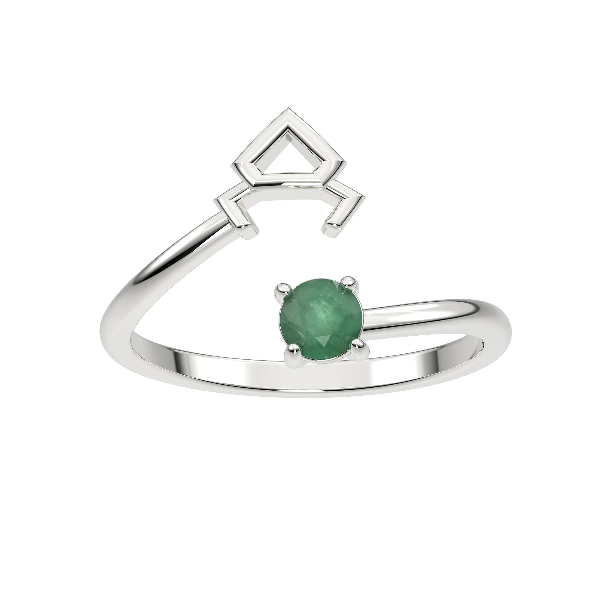 Sterling Silver Emerald Taurus Zodiac Sign Bypass Ring, Women's, Size: 6, Green Product Image