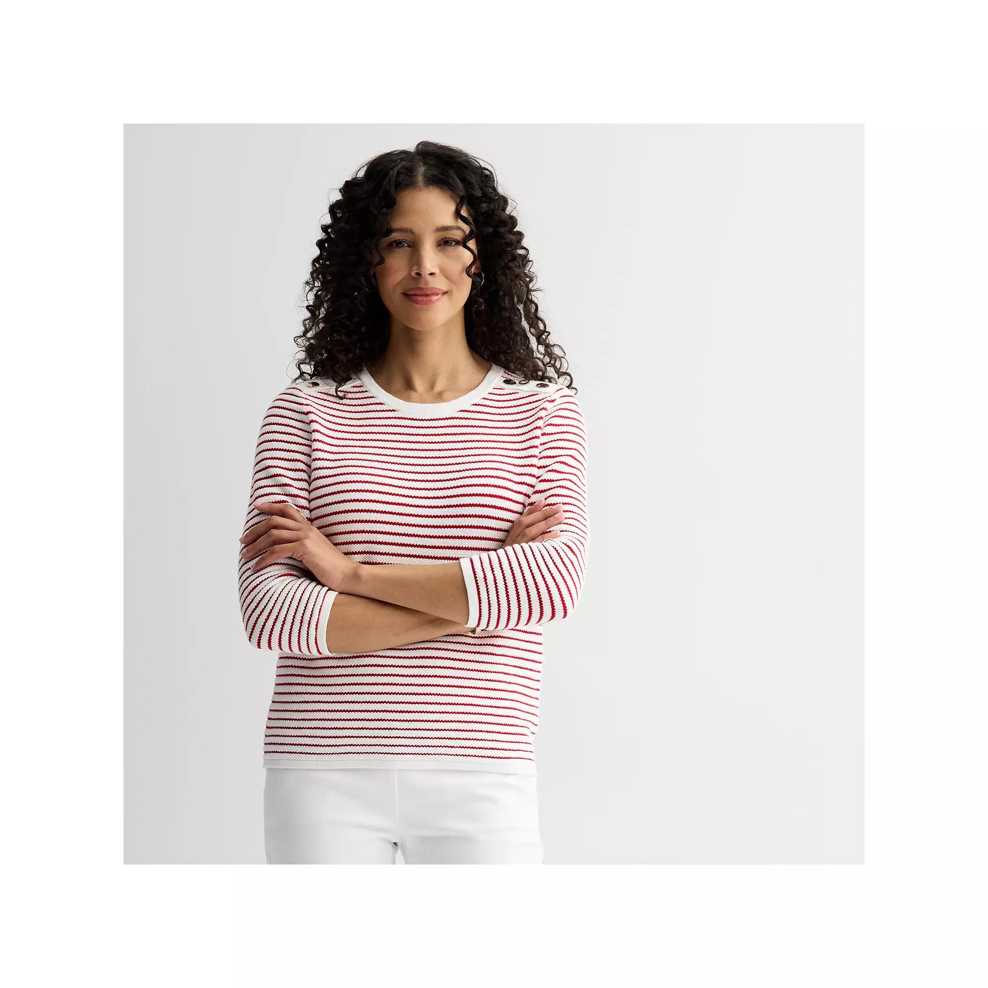 Women's Croft & Barrow® Textured Button Shoulder Pullover, Size: XS, Navy White Stripe Product Image