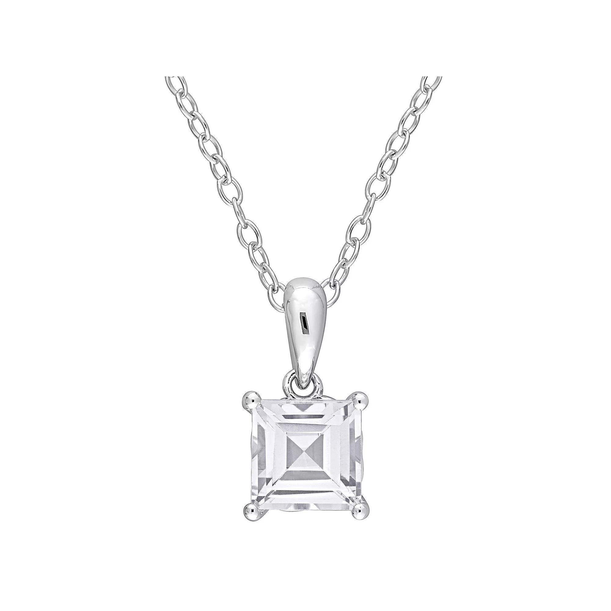 Stella Grace Sterling Silver & Gemstone Stud Pendant Necklace, Womens White Topaz Product Image